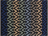 Shabby Chic Turkish Kilim Swain Black/Blue Wool Rug - 5'2'' x 7'1''