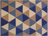 Bohemian Turkish Kilim Salazar Ivory/Blue Wool Rug - 4'0'' x 6'1''