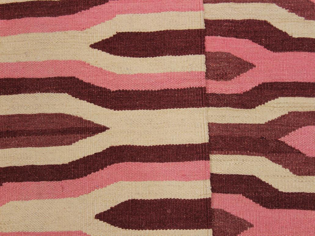 handmade Geometric Kilim Ivory Pink Hand-Woven RECTANGLE 100% WOOL area rug 6x9