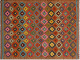 Rustic Turkish Kilim Salmon Brown/Pink Wool Rug - 5'0'' x 6'4''