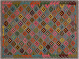 Caucasian Turkish Kilim Sanderso Grey/Pink Wool Rug - 4'11'' x 6'6''