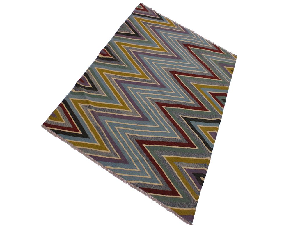 handmade Geometric Kilim Grey Red Hand-Woven RECTANGLE 100% WOOL area rug 5x7