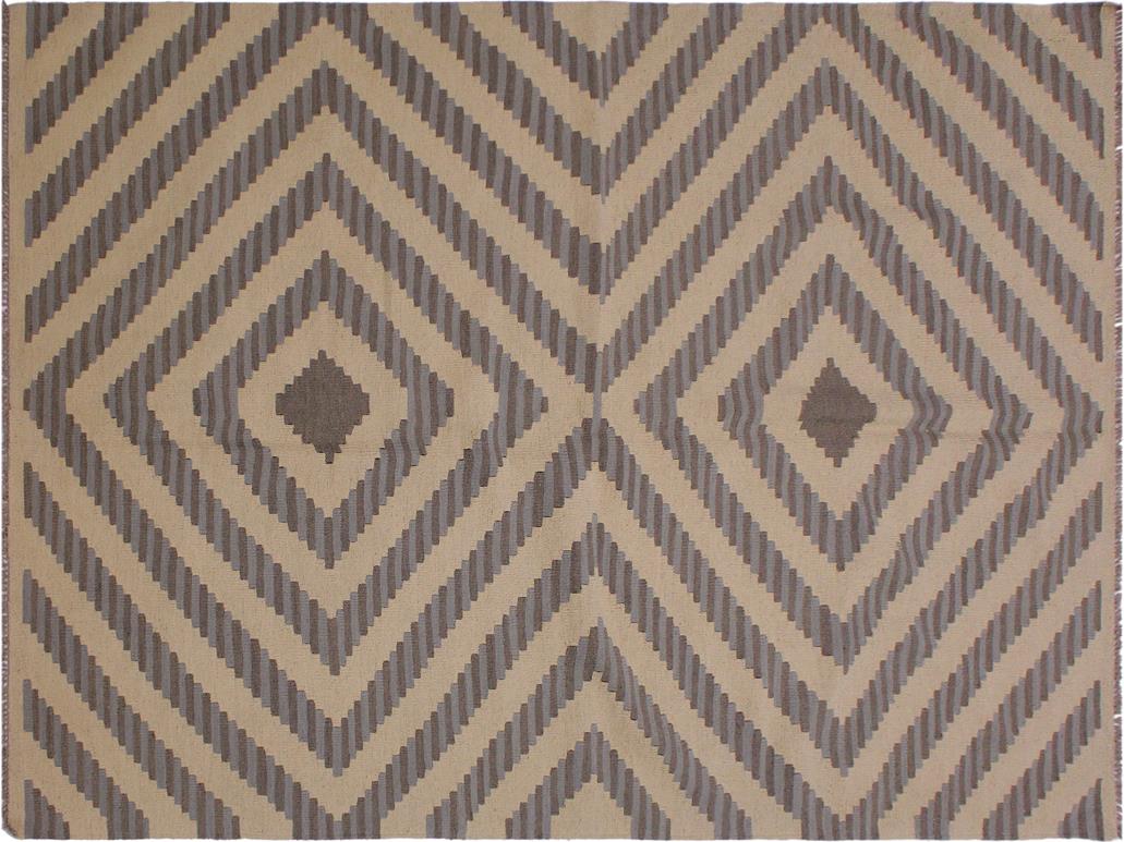 handmade Geometric Kilim Ivory Grey Hand-Woven RECTANGLE 100% WOOL area rug 5x7