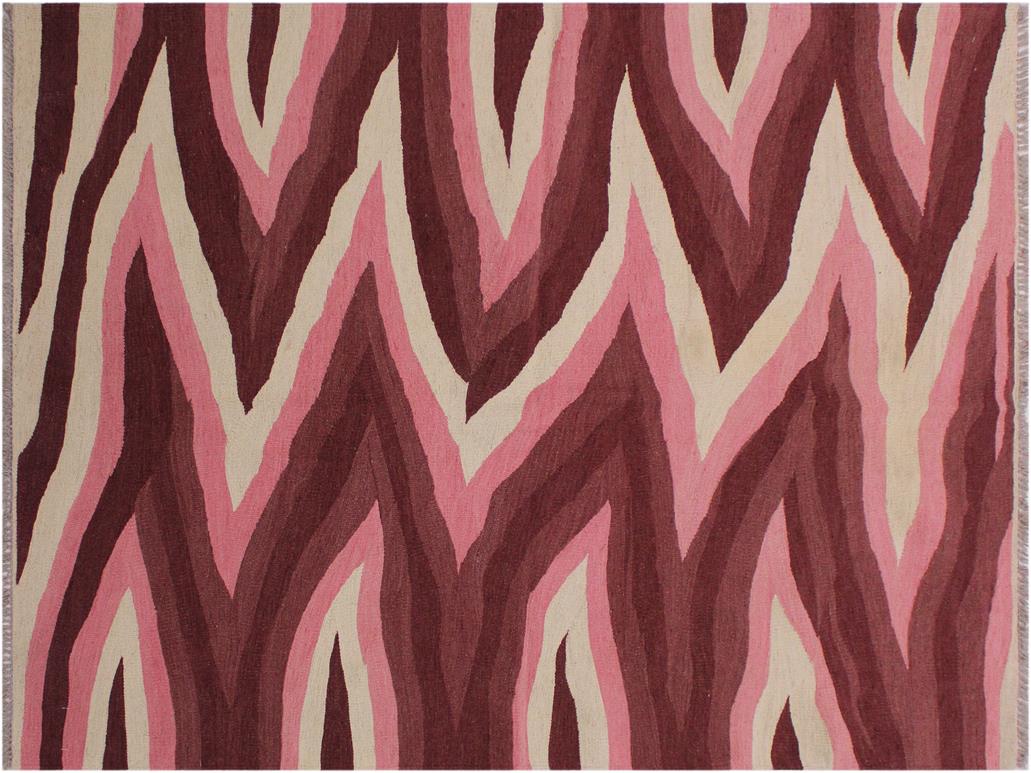 handmade Geometric Kilim Red Pink Hand-Woven RECTANGLE 100% WOOL area rug 4x6
