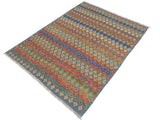 handmade Geometric Kilim Blue Rust Hand-Woven RECTANGLE 100% WOOL area rug 5x7