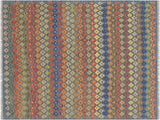 handmade Geometric Kilim Blue Rust Hand-Woven RECTANGLE 100% WOOL area rug 5x7