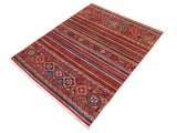 handmade Geometric Khorgeen Red Blue Hand Knotted RECTANGLE 100% WOOL area rug 5x6