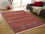handmade Geometric Khorgeen Red Blue Hand Knotted RECTANGLE 100% WOOL area rug 5x6