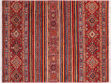Southwestern Khurgeen Rosemari Red/Blue Wool Rug - 4'11'' x 6'7''