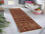 handmade Geometric Khurgeen Red Gold Hand Knotted RUNNER 100% WOOL area rug 3x9