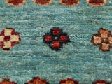 handmade Geometric Khurgeen Blue Orange Hand Knotted ROUND 100% WOOL area rug 3x3