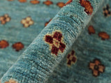 handmade Geometric Khurgeen Blue Orange Hand Knotted ROUND 100% WOOL area rug 3x3