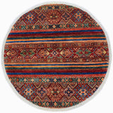handmade Geometric Khurgeen Red Blue Hand Knotted ROUND 100% WOOL area rug 3x3