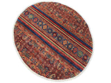 handmade Geometric Khurgeen Red Blue Hand Knotted ROUND 100% WOOL area rug 5x5