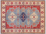 Southwestern Kazak Tosha Blue/Beige Wool Rug - 5'8'' x 8'0''