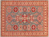 Rustic Super Kazak Cherise Green/Beige Wool Rug - 8'2'' x 10'2''