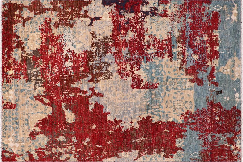 handmade Modern Red Blue Hand Knotted RECTANGLE WOOL&SILK area rug 8x10