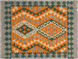 handmade Geometric Kilim Orange Purple Hand-Woven RECTANGLE 100% WOOL area rug 2x3
