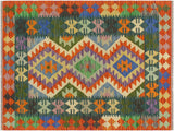 Navaho Turkish Kilim Juliette Blue/Rust Wool Rug - 2'7'' x 4'0''