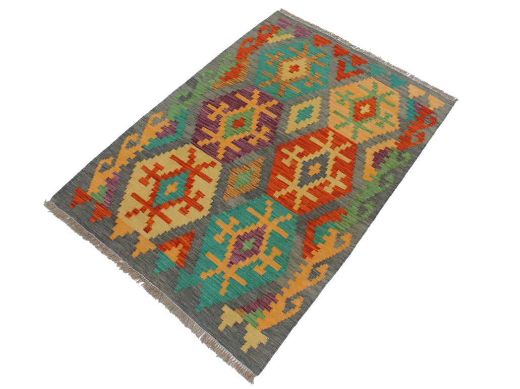 handmade Geometric Kilim Gray Rust Hand-Woven RECTANGLE 100% WOOL area rug 3x4