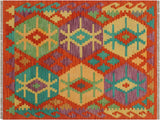Tribal Turkish Kilim Larisa Rust/Gold Wool Rug - 2'11'' x 3'10''