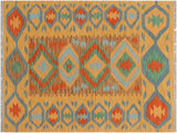 Retro Turkish Kilim Bianca Brown/Gold Wool Rug - 2'11'' x 4'0''