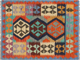Tribal Turkish Kilim Arlyne Blue/Rust Wool Rug - 2'7'' x 4'0''