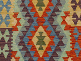 handmade Geometric Kilim Blue Green Hand-Woven RECTANGLE 100% WOOL area rug 3x4