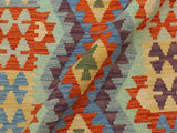 handmade Geometric Kilim Blue Green Hand-Woven RECTANGLE 100% WOOL area rug 3x4