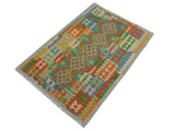 handmade Geometric Kilim Gold Blue Hand-Woven RECTANGLE 100% WOOL area rug 3x5