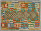 Navaho Turkish Kilim Lillian Gold/Blue Wool Rug - 3'3'' x 4'11''