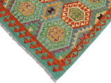 handmade Geometric Kilim Rust Green Hand-Woven RECTANGLE 100% WOOL area rug 3x5