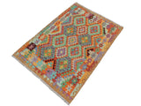 handmade Geometric Kilim Rust Brown Hand-Woven RECTANGLE 100% WOOL area rug 3x5
