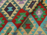 handmade Geometric Kilim Rust Green Hand-Woven RECTANGLE 100% WOOL area rug 4x6
