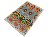 handmade Geometric Kilim Blue Beige Hand-Woven RECTANGLE 100% WOOL area rug 3x5