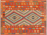 Southwestern Turkish Kilim Sarina Blue/Rust Wool Rug - 4'3'' x 5'11''