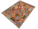 handmade Geometric Kilim Rust Gray Hand-Woven RECTANGLE 100% WOOL area rug 4x6