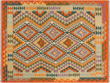 Tribal Turkish Kilim Marchell Rust/Blue Wool Rug - 4'1'' x 5'9''
