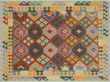 handmade Geometric Kilim Rust Blue Hand-Woven RECTANGLE 100% WOOL area rug 4x6