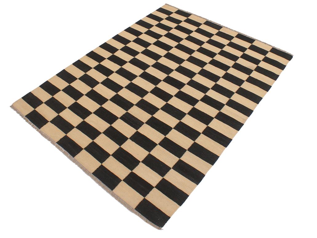 handmade Geometric Kilim Beige Black Hand-Woven RECTANGLE 100% WOOL area rug 4x6