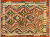 Abstract Turkish Kilim Eliana Beige/Rust Wool Rug - 4'1'' x 5'9''