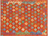 Tribal Turkish Kilim Adell Rust/Blue Wool Rug - 4'9'' x 6'6''