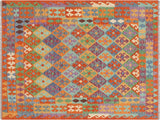 Bohemian Turkish Kilim Kala Blue/Rust Wool Rug - 5'0'' x 6'4''