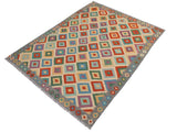 handmade Geometric Kilim Beige Gray Hand-Woven RECTANGLE 100% WOOL area rug 6x8