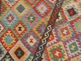 handmade Geometric Kilim Blue Brown Hand-Woven RECTANGLE 100% WOOL area rug 5x6