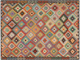 Tribal Turkish Kilim Rufus Blue/Brown Wool Rug - 4'11'' x 6'5''