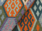 handmade Geometric Kilim Blue Beige Hand-Woven RECTANGLE 100% WOOL area rug 5x6