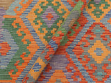 handmade Geometric Kilim Blue Gray Hand-Woven RECTANGLE 100% WOOL area rug 5x7