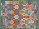 Caucasian Turkish Kilim Florence Gray/Green Wool Rug - 5'9'' x 7'7''