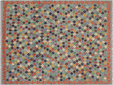 Abstract Turkish Kilim Jannet Gray/Rust Wool Rug - 5'0'' x 6'5''